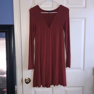 Express crisscross low cut cut long sleeve dress